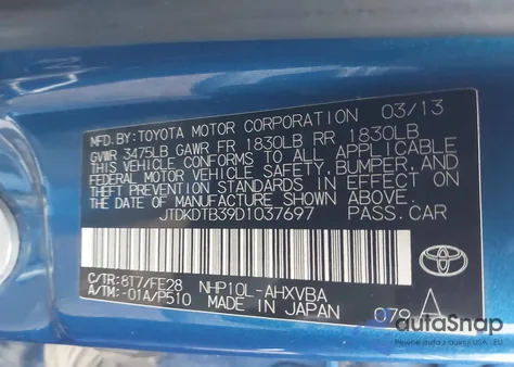 2013 Toyota Prius C One from USA, damaged, VIN JTDKDTB39D1037697